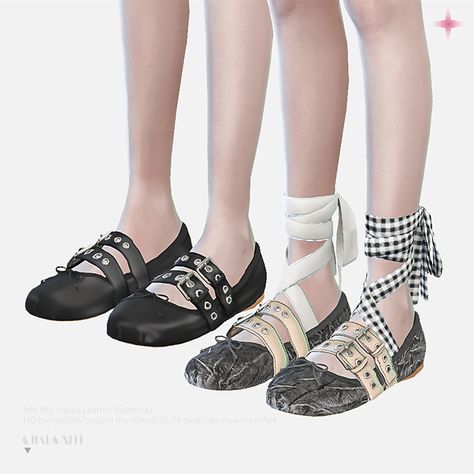 Charonlee: 【Miu Miu Nappa Leather Ballerinas】 Sims Shoes, Sim4 Cc, Cc Packs, Sims Clothes, Cc Shoes, Play Sims 4, Vintage Ballet, Sims 4 Cc Shoes, Sims 4 Cc Skin