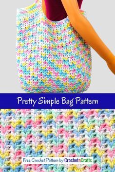 Mindless Crochet Patterns, Simple Bag Pattern, Crochet Handbag Patterns Free, Purse Patterns Free, Clothing Crochet, Tote Crochet, Crochet Tote Pattern, Crochet Beach Bags, Simple Bag