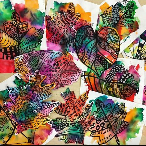 🎨lauralee chambers on Instagram: “Bleeding Tissue paper leaves - my favorite! 2nd grade and up. Create background paper first, next class: trace leaf, line design away and…” Tissue Paper Leaves, Square 1 Art, Adaptive Art, Art Teacher Resources, Elementary Art Rooms, November Crafts, 2nd Grade Art, 3rd Grade Art, Paper Leaves