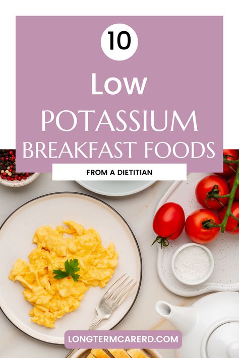 Are you on a low potassium diet? Are you looking for some ideas for a low potassium breakfast food? This list will give you some great and creative ideas! The top 10 low potassium breakfast foods to keep you full and satisfied! Potassium Smoothie, Kidney Diet Food Lists, Low Sodium Recipes Heart, Low Fiber Foods, Ckd Recipes, Food For Kidney Health, Low Potassium Recipes, Healthy Kidney Diet, Low Potassium Diet