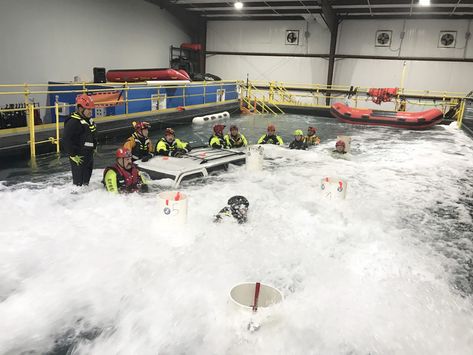 Fathom Tanks indoor facility training a local department for the coming flood season with swift water rescue training. Water Rescue, Training Facility, Military Training, Emergency Vehicles, Search And Rescue, Training Center, Firefighter, Swift, Train