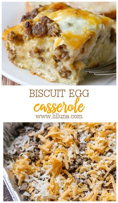 A delicious Biscuit Egg Casserole recipe filled with biscuits, cheese, eggs and sausage, and takes only minutes to throw together! This breakfast egg casserole is a family favorite for weekends and holidays! #biscuiteggcasserole #biscuitcasserole #eggcasserole #breakfastcasserole #breakfast Biscuit Egg Casserole, Biscuits Cheese, Breakfast Egg Casserole Recipes, Biscuit Casserole, Breakfast Casserole With Biscuits, Easy Breakfast Casserole Recipes, Breakfast Egg Casserole, Best Breakfast Casserole, Breakfast Casseroles