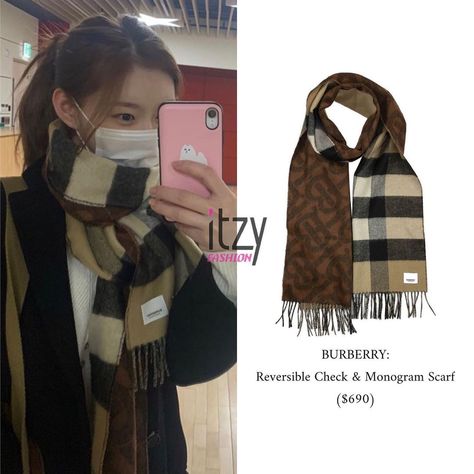 Itzy Closet, Itzy Fashion, Monogrammed Scarf, Scarf Tying, Kpop Outfits, Cashmere Scarf, Winter Fashion Outfits, Instagram Update, Winter Scarf