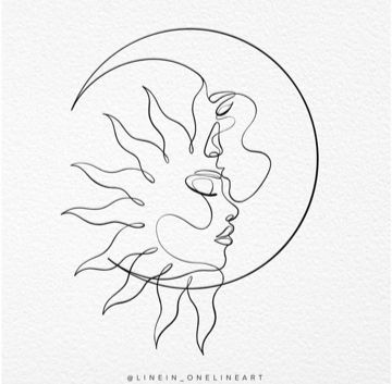 Love And Fear, The Moon And The Sun, Partner Tattoos, Moon And The Sun, Sun And Moon Drawings, Moon Drawing, Line Art Tattoos, Sun Tattoo, Hippie Art