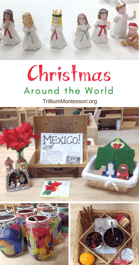 Christmas Crafts Around The World, Christmas Montessori, Holiday Celebrations Around The World, Around The World Activities, Montessori Christmas, Around The World Theme, Christmas Units, Christmas Around The World, Celebration Around The World