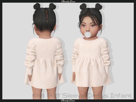 Knit Puff Sleeve Dress - Infant | Patreon Sims 4 Knitting Cc, Sims 4 Infant Clothing Cc, Sims 4 Cc Infant Clothes Male, Sims4 Cc Infant Clothes, Sims 4 Cc Infants Clothes, Infant Sims 4, Sims 4 Infant Clothes, Sims Infants, Clarity Sims