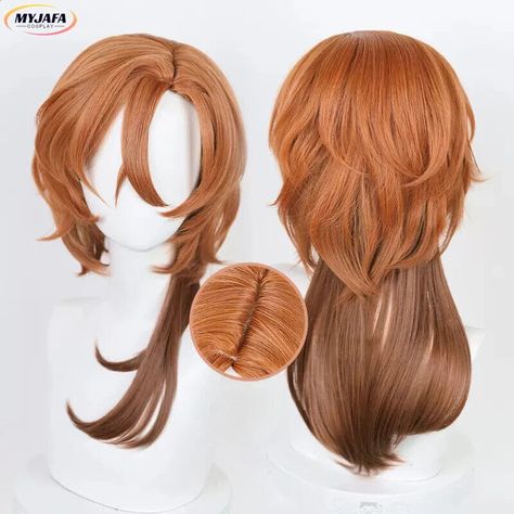 Chuya Nakahara Wig hair for cosplay anime bungo stray dogs Wig For Cosplay, Anime Dazai, Chuuya Cosplay, Anime Bungo Stray Dogs, Kunikida Doppo, Curly Layers, Oc Reference, Nakahara Chuuya, Nikolai Gogol