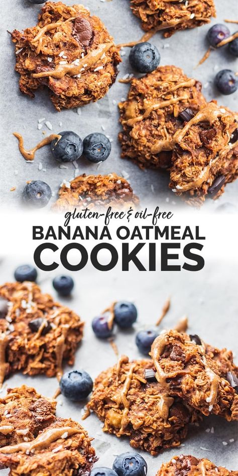 These Banana Oatmeal Cookies are soft, chewy, and naturally sweetened with banana. Easy to mix up in one bowl in under 20 minutes! Banana Breakfast Cookie, Breakfast Cookie Recipe, Cookies Healthy, Breakfast Cookies Healthy, Banana Oatmeal Cookies, Chewy Cookies, Gluten Free Oatmeal, Gluten Free Chocolate Chip, Banana Cookies