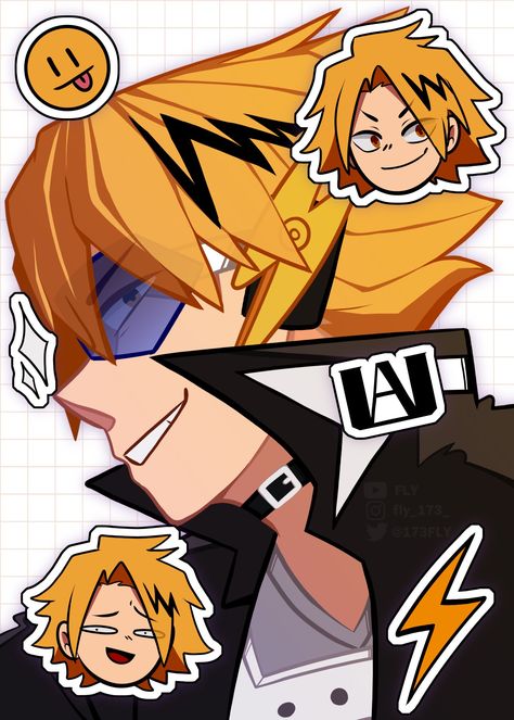 Denki Wallpaper Iphone, Iida X Denki, Denki Fanart Cute, Denki Kaminari Fanart Cute, Kaminari Denki Fanart, Denki Headcanon, Denki Kaminari Pfp, Denki X Yn, Mha Banner