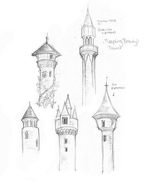 Towers. Towers. Fairytale Towers                                                                                                                                                                                 More Castle Sketch, Castle Drawing, Medieval Tower, Building Drawing, House Sketch, Albrecht Durer, Architecture Drawing Art, Arte Sketchbook, Fantasy Map