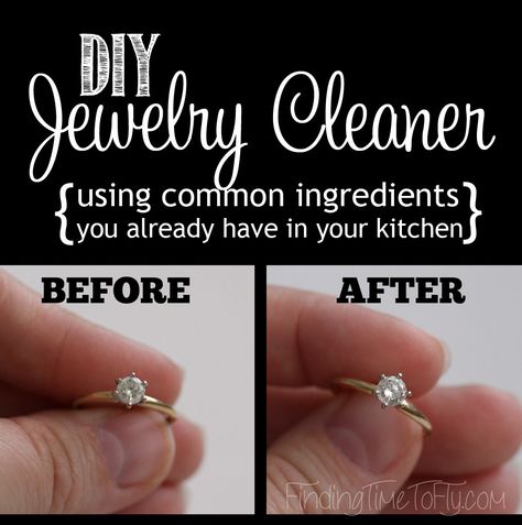 This DIY Jewelry Cleaner is so easy to make, you'll never have to buy expensive jewelry cleaner again. Diy Jewelry Cleaner, Ring Cleaner, Jewelry Cleaner Diy, Silver Jewelry Cleaner, Clean Gold Jewelry, Cleaning Silver Jewelry, Celtic Wedding Rings, Diy Cleaners, Silver Jewelry Design