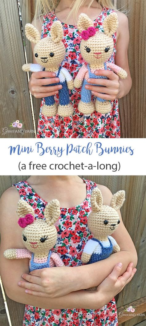 Mini Berry Patch Bunnies - A Free Crochet-A-Long - Grace and Yarn Free Crochet Bunny, Berry Patch, Crochet Bunny Pattern, Easter Crochet Patterns, Pola Amigurumi, Mini Crochet, Bunny Pattern, Crochet Amigurumi Free, Easter Crochet