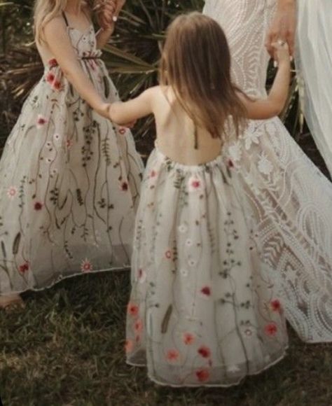 Quirky Wedding Ideas Unique, Cottage Wedding Reception, Spring Wildflower Wedding Bridesmaids, Wildflower Flower Girl Dress, Whimsical Wedding Bridesmaids Dresses, Little Women Wedding Theme, Wild Flower Wedding Theme Bridesmaid, Wildflower Bridesmaid Dresses, Wedding Forest Theme