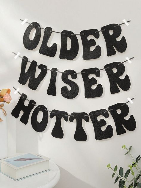 Black 'older Wiser Hotter' Fantasy Silver, Green, Pink, Pull Flag Disco Birthday Party Decoration Banner, Set Of 1I discovered amazing products on SHEIN.com, come check them out! 25th Birthday Ideas Him, Older Wiser Hotter Birthday, 30 Something Birthday Ideas, 33 Birthday Party Ideas, Rip To My 20s Party Ideas, 30th Birthday Disco Theme, 20s Birthday Party Theme, Disco 30th Birthday Party, 30th Birthday Disco