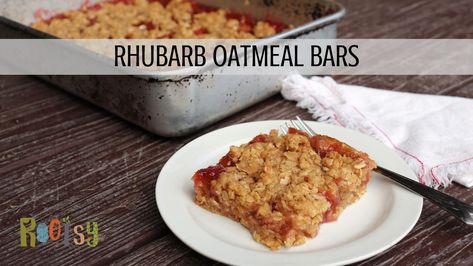 Rhubarb Oatmeal Bars Rhubarb Oatmeal Bars, Rhubarb Bars Recipes, Recipe With Oatmeal, Rhubarb Oatmeal, Cooking Cheat Sheet, Oatmeal Dessert, Rhubarb Bars, Rhubarb Desserts, Afternoon Tea Recipes