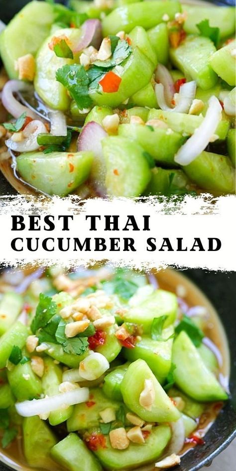 Cucumber salad is a staple side dish that goes well with any dinner that you can make. Asian Salads, Thai Cucumber, Thai Cucumber Salad, Salad Summer, Gourmet Salad, Easy Salad, Cucumber Recipes Salad, Best Salad Recipes, Cucumber Recipes