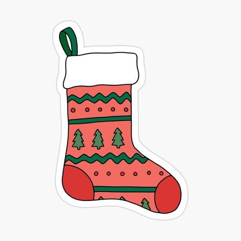 "Christmas Stocking Holiday" Sticker for Sale by murialbezanson Sticker Ideas Christmas, Christmas Journal Stickers, Christmas Stocking Designs, Christmas Aesthetic Stickers, Christmas Sticker Ideas, Printable Stickers For Journal, Christmas Stickers Aesthetic, Xmas Preppy, December Stickers