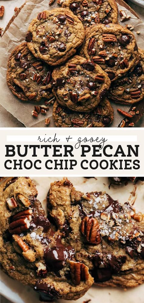 Savory Pecans, Ooey Gooey Cookies, Ketchup Cake, Cookbook Inspiration, Pecan Chocolate Chip Cookies, Gourmet Chocolate Chip Cookies, Butternut Bakery, Pecan Chocolate, Gooey Chocolate Chip Cookies