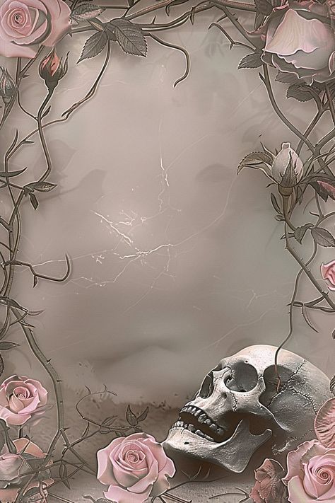 Introducing our 'Vintage Skull and Roses Decoupage Paper,' perfect for adding a touch of gothic elegance to your crafting projects. This high-quality decoupage paper features a beautifully detailed skull surrounded by delicate roses and thorny vines, set in a vintage style with hues of pink, green, and beige, capturing the mysterious beauty of gothic floral art. Decoupage, the art of layering images onto surfaces, is elevated with this exquisite skull and roses-themed tissue paper. The intricate Pink Gothic Wallpaper, Gothic Printables, Thorny Vines, Empress Card, Printed Furniture, Scary Skull, Mysterious Beauty, Vintage Colour Palette, Gothic Floral