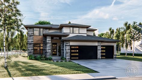 Browse our wide range of house plans from small to deluxe. Choose from a variety of styles including Modern, Contemporary, Craftsman and Farmhouse. Modern Prairie Home, Modern Prairie, Architectural Ideas, Black Houses, Prairie House, Prairie Home, Prairie Style Houses, Farm Houses, Modern Style House Plans