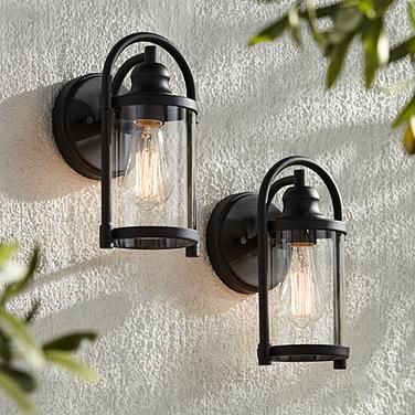 Avani 10 1/4" High Black Outdoor Wall Light Set of 2 Rustic Wall Lighting, Outdoor Wall Light Fixtures, House Porch, Modern Outdoor Wall Lighting, Exterior Light Fixtures, Black Outdoor Wall Lights, Black Light Fixture, Lantern Wall, House With Porch