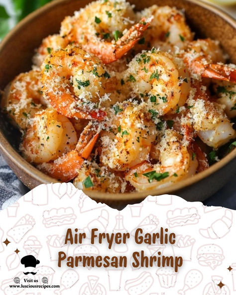 Delight in the ease of this Air Fryer Garlic Parmesan Shrimp recipe! Crispy, juicy shrimp in a flavorful garlic Parmesan blend—ready in just 18 minutes. Air Fryer Shrimp And Sausage, Air Fryer Shrimp Scampi Recipes, Air Fryer Garlic Parmesan Shrimp, Shrimp Recipes In Air Fryer, Shrimp In The Air Fryer Recipes, Air Fryer Shrimp Recipes Easy, Airfryer Shrimp Recipes, Air Fryer Seafood Recipes, Shrimp Air Fryer Recipes