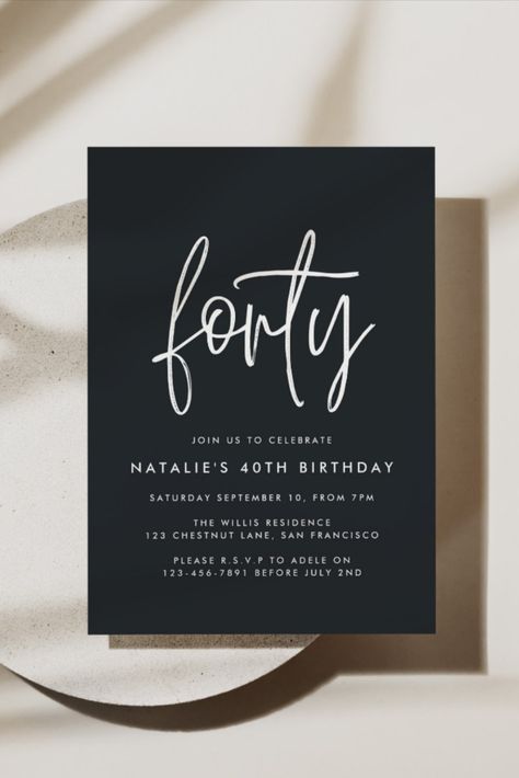 Modern 40th birthday simple stylish elegant script invitation postcard Modern 40th birthday simple stylish elegant script & geometric 40th birthday invite. Modern geometric backer pattern #fortybirthday #40thbirthday #elegant #birthday #happybirthday #birthdaycards #birthdayparty #minimalist Invitation 40 Birthday, 40 Bday Invite, 40th Bday Invite For Women, 40 Birthday Invitation Women, 40th Surprise Birthday Invitations, 40th Birthday Invite, Forty Birthday, 40th Birthday Invitations, Tequila Sunrise