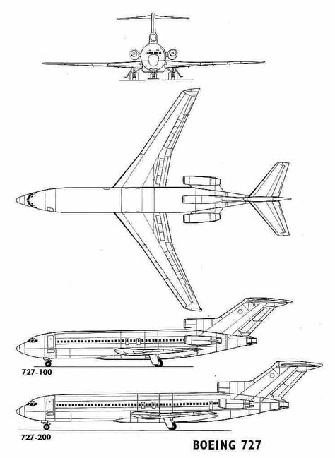 Boeing 727 3 Side View - Boeing 727-100 - Boeing 727-200 Aircraft Drawing, Airplane Sketch, Aircraft Maintenance Engineer, Boeing 727 200, Aerospace Design, Northwest Airlines, Jet Fighter Pilot, Airplane Crafts, Airplane Drawing