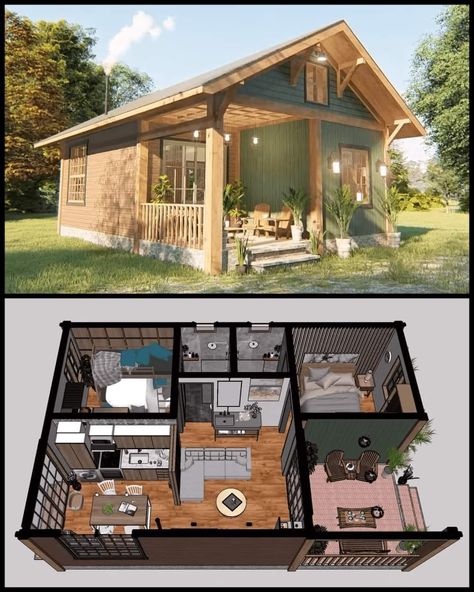 Single Story Tiny House Interior, Tiny House Village, Small House Layout, Shed Home, Tiny House Layout, Tiny House Community, Tiny House Inspiration, House Floor Design, Small House Floor Plans