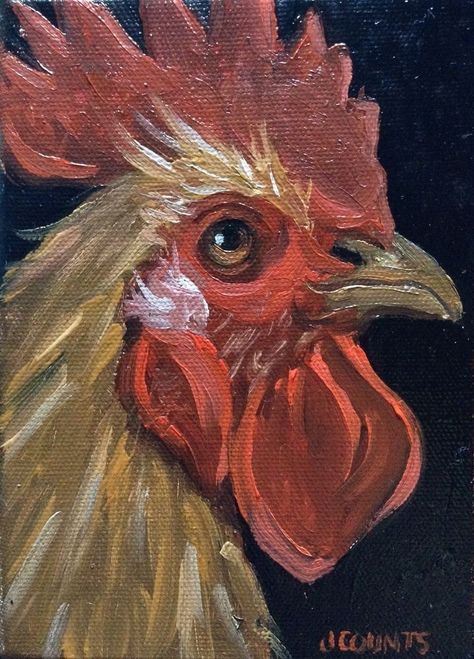 Farm Animal Paintings, Painting A Day, Rooster Painting, Farm Paintings, Chicken Painting, Rooster Art, Farm Art, Chicken Art, Cow Painting