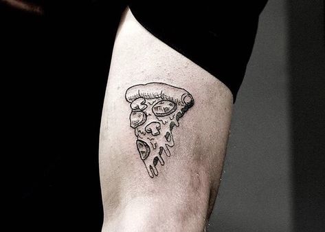 Mini Pizza Tattoo, Pizza Tattoo Design, Minimalist Pizza Tattoo, Small Pizza Slice Tattoo, New School Pizza Tattoo, Botanical Tattoo Design, Pizza Tattoo, Tree Tattoo Meaning, Food Tattoos