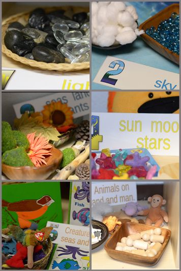 Objects representing God's actions in the creation story Creation Story Sensory Bin, Genesis Creation, Diy Fidget Spinner, Godly Play, Charlotte Mason Homeschool, Play Activity, Days Of Creation, Travel Crafts, Vbs Ideas