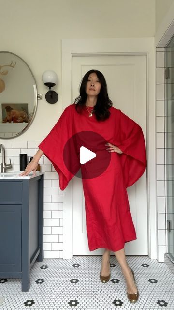 2024 Ootd, Ootd Red, Smart Dressing, Linen Dress Pattern, Red Linen Dress, Linen Style Fashion, Kimono Style Dress, Red Kimono, Kaftan Style