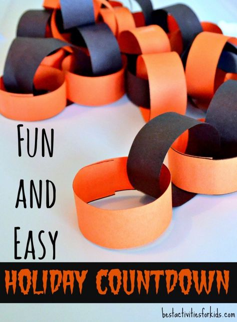 Diy Halloween Decorations With Construction Paper, Construction Paper Halloween Decorations, Paper Chains Halloween, Halloween Paper Chains Diy, Diy Chain Halloween, Halloween Chains Decor, Construction Paper Halloween Crafts, Paper Chain Countdown To Christmas, Halloween Paper Chain Links