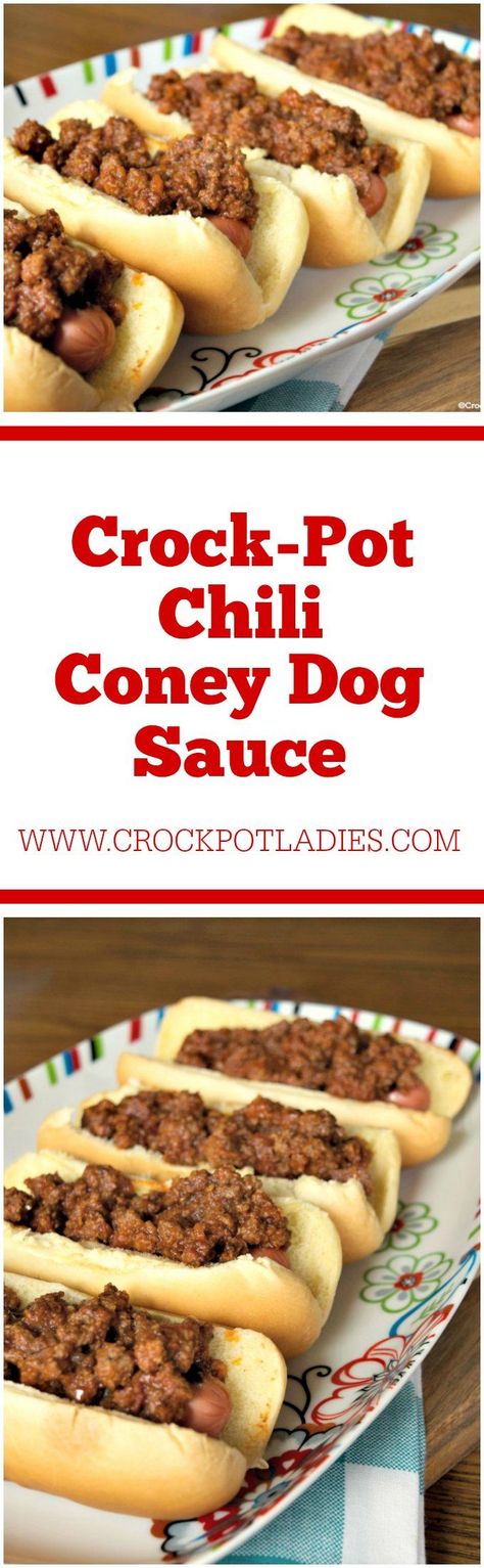 Crock-Pot Chili Coney Dog Sauce - Spice up your hot dogs with this delicious recipe for Crock-Pot Chili Coney Dog Sauce. A mild ground beef based chili that is slow cooked to perfection! [Gluten Free, Low Calorie, Low Carb, Low Fat, Low Sodium, Low Sugar & 2 Weight Watchers SmartPoints] #CrockPotLadies #CrockPot #SlowCooker #WeightWatchers Coney Dog Sauce, Coney Sauce, Low Calorie Low Carb, Hot Dog Sauce, Coney Dog, Low Carb Low Fat, Recipes Vintage, Food Korean, Hot Dog Chili