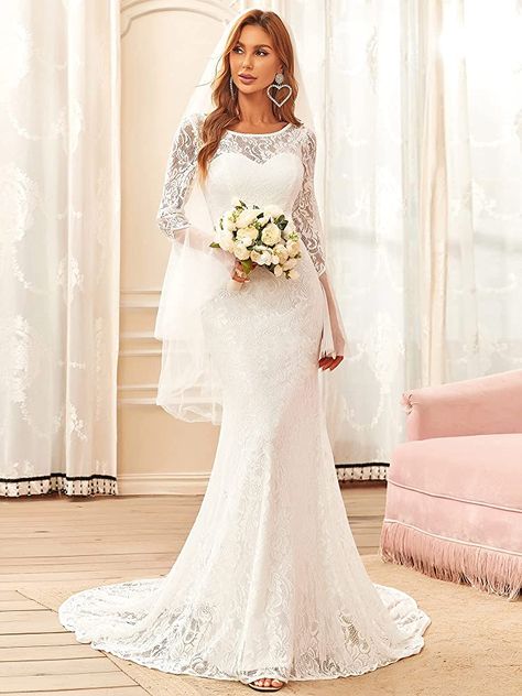 Sleeve Mermaid Wedding Dress, Wedding Dresses Mermaid Trumpet, Jeweled Wedding Dress, Boho Wedding Dresses, Lace Wedding Dress With Sleeves, Trumpet Wedding Dress, Beautiful Wedding Gowns, Long Sleeve Wedding Dress Lace, Back Wedding Dress