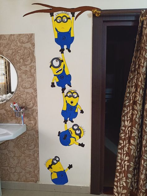 Minion Wall Painting, Cartoon Wall Painting Ideas, Drawing For Wall, Wall Drawing Ideas, Cartoon Wall Painting, Cartoon Wall Art, Simple Wall Paintings, Canvas Art Painting Abstract, Anime Wallpaper 1920x1080