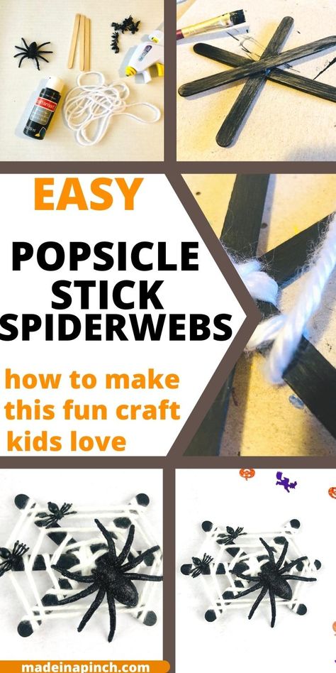 Popsicle stick spiderwebs! The kids will LOVE making this creepy crawly craft - and leaving it everywhere to scare the adults! Add some Halloween spookiness to your crafting with this easy popsicle stick spiderweb craft! #halloween #halloweencrafts Popsicle Stick Spider Web, Spiderweb Craft, Popsicle Sticks Halloween Crafts, Stick Spider, Halloween Bingo Printable, Popsicle Stick Craft, Craft For Halloween, Popsicle Stick Crafts For Kids, Halloween Class Party