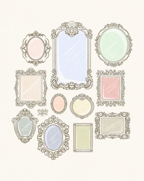 Mirror, Mirror, on the Wall, which Mirror is your most favorite of them all???🪞😍 Day 5/30 of #30dayproject *COMING SOON* to @spoonflower on fabric & wallpaper & also available for art licensing! DM or email @whimandjoy for more info! #mirrorpattern #vintagemirror #timelessdesign #vintagemirrors #artlicensing #surfacepattern #cottagedecor #cottagecorestyle #patterndesign #seamlesspattern #surfacepatterndesign #surfacepatterncommunity #bridgerton #surfacedesign #bridgertoninspired #digitalp... Antique Mirror Drawing, Bridgerton Graphic Design, Mirror Graphic, Bridgerton Art, Bridgerton Wallpaper, Mirror Illustration, Regency Design, Mirror Pattern, Flower Logo Design