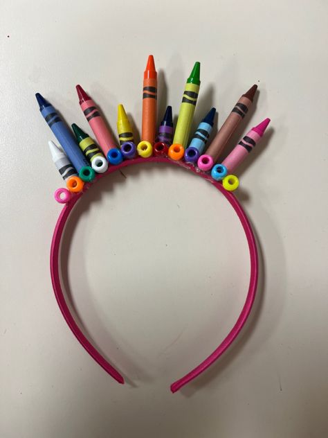 March 31, 2023 #nationalcrayonday #crayon Crayons and headband are from Dollar Tree. Total of $3. Crazy Hair Day Crayons, Crayon Headband Diy, Crayon Hat Diy, Crazy Hair Day Teacher, Crazy Hair Day Ideas For Teachers, Crayon Costume Diy, Crayon Crown, Crazy Headbands, Teacher Headbands