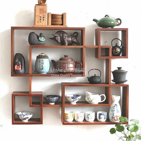 European style living room wall hanging rack creative solid wood shelf partition wall round display decorative frame 80cm| | - AliExpress Teapot Display Ideas Shelves, Tea Set Storage, Tea Set Display, Mason Jar Shelf, Wall Mounted Spice Rack, Tea Display, Tea Cabinet, Kitchen Shelf Decor, Indoor Ideas