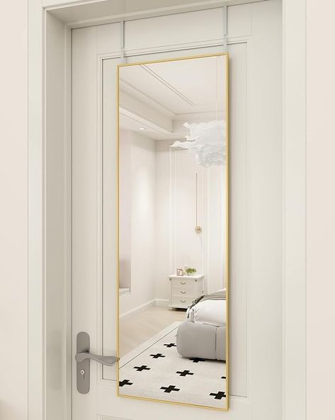 Amazon.com: BEAUTYPEAK Full Length Mirror 16'' x 50'' Aluminum Alloy Over The Door Mirror Large Hanging Mirrors Wall Mounted Body Dressing for Bedroom, Living Room, Bathroom, Dorm Home Decor, Gold : Home & Kitchen Door Mirror Gold, Cute Door Mirrors, Aesthetic Bathroom Door, Wall Length Mirror, Gold Mirror Full Length, Back Of Door Mirror, Pink Wall Mirror, Big Mirrors In Bedroom, Mirror On Door Aesthetic