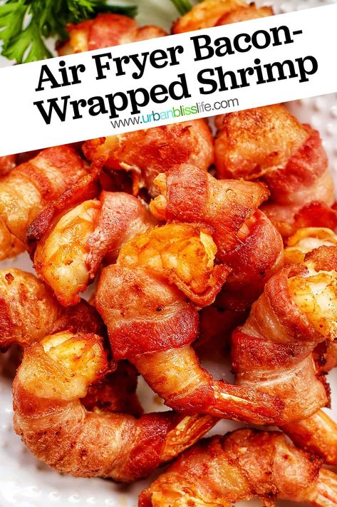 Air Fryer Seafood, Bacon Shrimp, Frozen Cooked Shrimp, Air Fryer Appetizers, Air Fryer Bacon, Wrapped Shrimp, Bacon Wrapped Shrimp, Food Air Fryer, How To Make Bacon