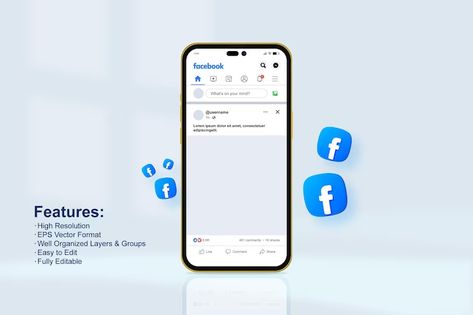 Premium Vector | Vector elegant facebook mobile mockup template Facebook Page Mockup, Facebook Post Mockup, Facebook Vector, Facebook Mockup, Mobile Mockup, Mobile Template, Facebook Icons, Facebook Post Template, 3d Vector