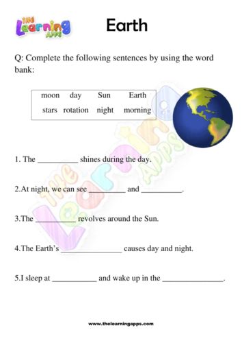 Earth_Worksheets_03 Our Earth Worksheet For Grade 2, Earth Facts For Kids, Earth Science Worksheets, Earth Pictures From Space, Earth Worksheet, Earth Printable, Evs Worksheet, Earth Day And Night, Worksheets For 1st Grade