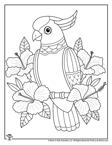 Tropical Adult Coloring Free | Woo! Jr. Kids Activities : Children's Publishing Patterns Floral, Summer Coloring Pages, Bird Coloring Pages, Free Adult Coloring Pages, Floral Wreaths, Beautiful Bird, Flower Coloring Pages, Coloring Pages To Print, Mandala Coloring Pages