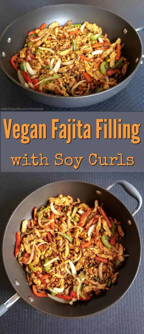 Soy Curls Recipes Vegan, Fajitas Vegan, Vegan Fajita, Soy Curls Recipes, Vegetarian Fajitas, Vegan Fajitas, Vegan Tacos Recipes, Vegan Runner, Taco Filling