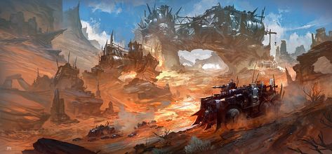 Mad Max, Gao ZhiPing on ArtStation at https://www.artstation.com/artwork/n0VA9 Pulp Fiction Art, Space Fantasy, Graffiti Designs, Geek Art, Fantasy Places, Pulp Art, Transformers Art, Book Cover Art, Environment Design