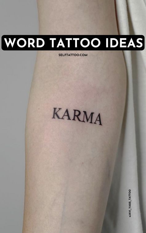 Do you want a tattoo that speaks volumes? Word tattoos can be minimalist in style, but still hold significant meaning. From single word tattoos to quotes, word tattoos are a popular form of body art. Click here to find out more about word tattoos and to get ideas for word tattoo designs. Self Tattoo Tattoo Words Ideas Unique, Positive Words Tattoos For Women, Nostalgia Tattoo Word, Tattoo Ideas Karma, Tattoo Ideas Male Meaningful, One Word Tattoos For Men, Word Tattoos Men, Words To Get Tattooed, Single Word Tattoos