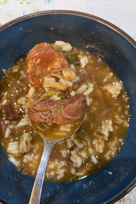 Louisiana duck and andouille gumbo recipe made from scratch! #huntingrecipes #duckrecipes #duck #gumbo #bayouharvest #harvesttotable #growyourown #cajunrecipes #cajun #louisianarecipes Duck Gumbo Recipe, Cajun Duck Recipes, Duck And Andouille Gumbo, Duck Gravy Recipe, Cajun Recipes Louisiana Authentic Gumbo, Duck Soup Recipes, Gumbo Roux Recipe, Duck Gumbo, Creole Chicken And Sausage Gumbo